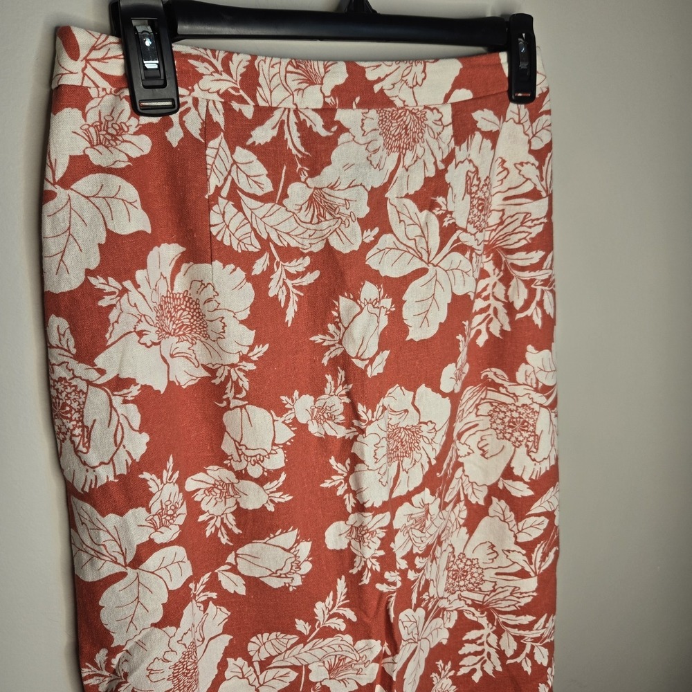 Old Navy Linen Blend Column Small Medium Orange Floral Tank Maxi Skirt Slit Set - Picture 6 of 15